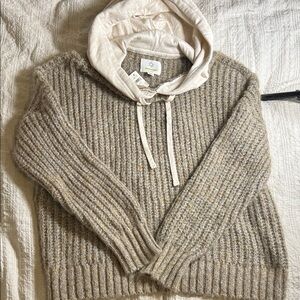 Offline by aerie Women’s Beige Ribbed Sweater with Hood